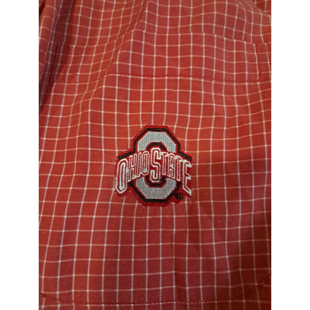 Ohio State Buckeyes Long Sleeve Plaid Button Up Shirt Mens Plaid Red Size L j4